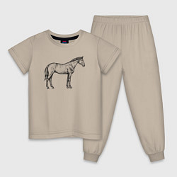 Пижама хлопковая детская Лошадь стоит в профиль, цвет: миндальный
