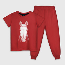 Пижама хлопковая детская Голова белой лошади анфас, цвет: красный