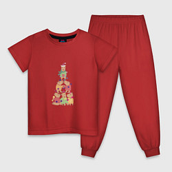 Пижама хлопковая детская Новогодние капибары, цвет: красный