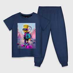 Пижама хлопковая детская Барт Симпсон на скейтборде - киберпанк, цвет: тёмно-синий
