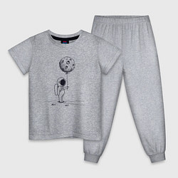 Пижама хлопковая детская Космонавт с лунным шариком, цвет: меланж