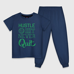 Пижама хлопковая детская Hustle hit never quit, цвет: тёмно-синий