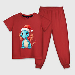 Пижама хлопковая детская Праздничный дракончик, цвет: красный
