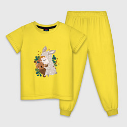 Пижама хлопковая детская Малыш зайка с медвежонком, цвет: желтый