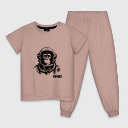 Пижама хлопковая детская Астронавт обезьяна nasa, цвет: пыльно-розовый