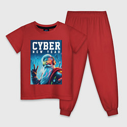 Пижама хлопковая детская Cyber new year - Santa Claus, цвет: красный