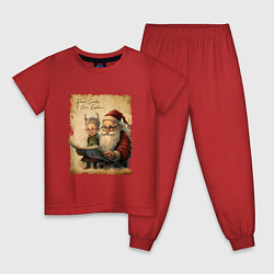 Пижама хлопковая детская Санта и Эльф, цвет: красный