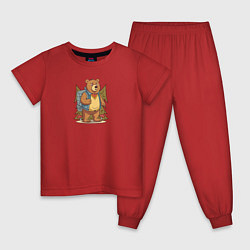 Пижама хлопковая детская Медведь турист, цвет: красный