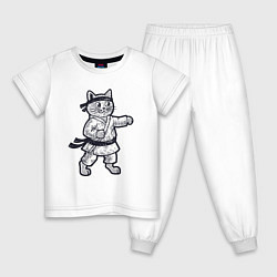 Пижама хлопковая детская Котик каратист, цвет: белый