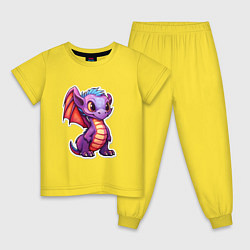Пижама хлопковая детская Милый фиолетовый дракончик, цвет: желтый