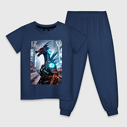 Пижама хлопковая детская Cool dragon - cyberpunk - ai art, цвет: тёмно-синий