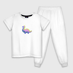 Пижама хлопковая детская Неоновый фиолетовый динозавр, цвет: белый