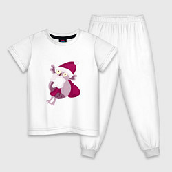 Пижама хлопковая детская Совушка - дед мороз, цвет: белый