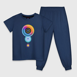 Пижама хлопковая детская Цветные круги абстракция, цвет: тёмно-синий
