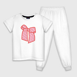 Пижама хлопковая детская Розовый бант в горошек, цвет: белый