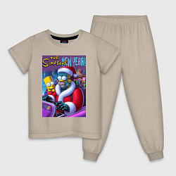 Пижама хлопковая детская Santa Simpsons New Year - ai art, цвет: миндальный
