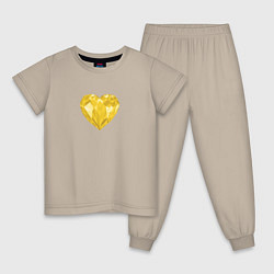 Пижама хлопковая детская Желтое алмазное сердце, цвет: миндальный
