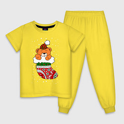 Пижама хлопковая детская Игрушечный мишка в носке, цвет: желтый