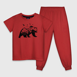 Пижама хлопковая детская Силуэт тайги в медведе, цвет: красный