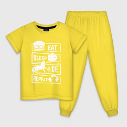 Пижама хлопковая детская Еда сон верховая езда, цвет: желтый
