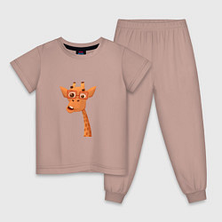 Пижама хлопковая детская Мультяшный жираф, цвет: пыльно-розовый