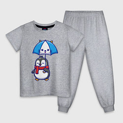Пижама хлопковая детская Пингвин с кошачим зонтом, цвет: меланж
