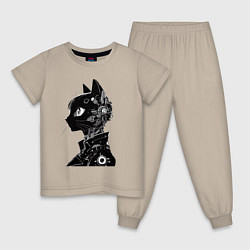 Пижама хлопковая детская Кибер кошечка - аниме, цвет: миндальный