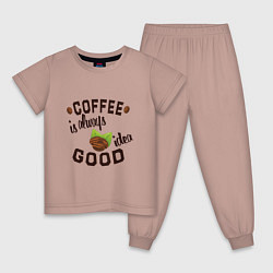 Пижама хлопковая детская Кофе хорошая идея, цвет: пыльно-розовый