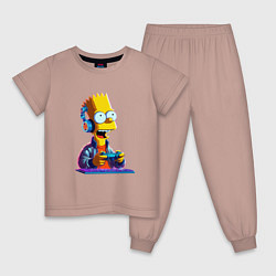 Пижама хлопковая детская Bart is an avid gamer, цвет: пыльно-розовый