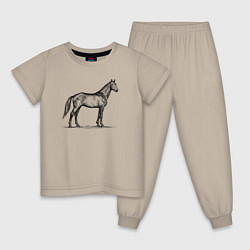 Пижама хлопковая детская Лошадь в профиль, цвет: миндальный