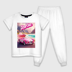 Пижама хлопковая детская Барби в кабриолете на горной дороге, цвет: белый
