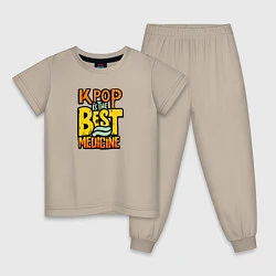 Пижама хлопковая детская K-pop slogan, цвет: миндальный