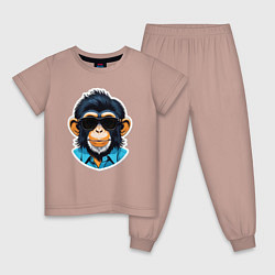 Пижама хлопковая детская Портрет обезьяны в темных очках, цвет: пыльно-розовый