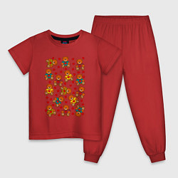 Пижама хлопковая детская Мишки в цветных свитерах и сердечки, цвет: красный