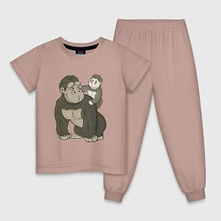 Пижама хлопковая детская Мультяшная горилла с детенышем, цвет: пыльно-розовый