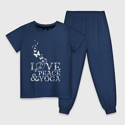 Пижама хлопковая детская Любовь мир йога, цвет: тёмно-синий
