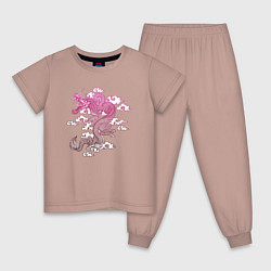 Пижама хлопковая детская Китайский дракон символ года, цвет: пыльно-розовый
