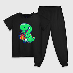 Пижама хлопковая детская Динозавр с подарком, цвет: черный
