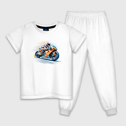 Пижама хлопковая детская Мотоблэйз, цвет: белый
