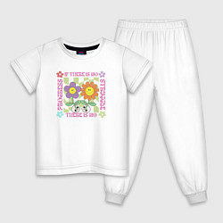 Пижама хлопковая детская Цветы ретро, цвет: белый