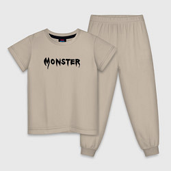 Пижама хлопковая детская Monster black, цвет: миндальный