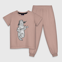 Пижама хлопковая детская Мишутка с балалайкой, цвет: пыльно-розовый