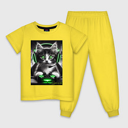 Пижама хлопковая детская Котёнок командный геймер - киберспорт, цвет: желтый