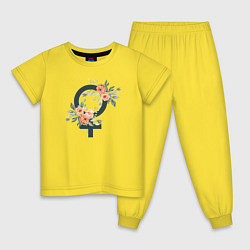 Пижама хлопковая детская Female sign flowers, цвет: желтый