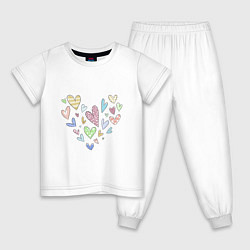 Пижама хлопковая детская Разноцветные сердечки в виде сердца, цвет: белый