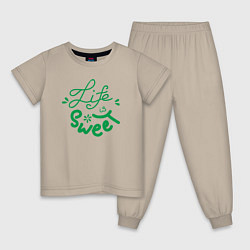 Пижама хлопковая детская Life is sweet, цвет: миндальный