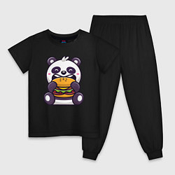 Пижама хлопковая детская Панда ест гамбургер, цвет: черный