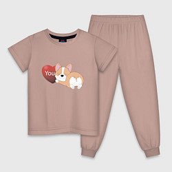 Пижама хлопковая детская Спящий корги с сердцем, цвет: пыльно-розовый