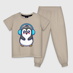 Пижама хлопковая детская Милый пингвинчик, цвет: миндальный