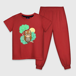 Пижама хлопковая детская Милая маленькая сова, цвет: красный